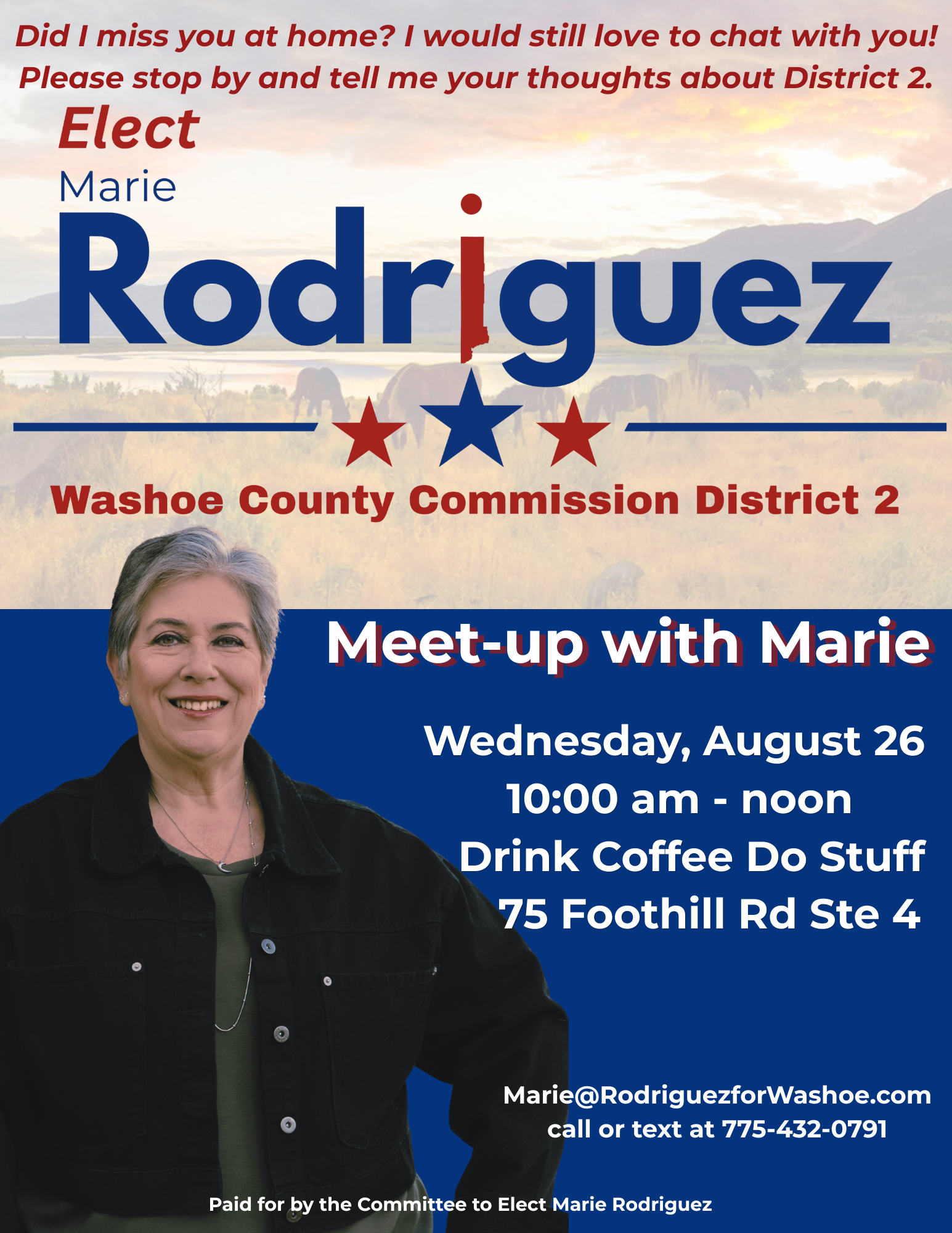Flyer for Meet Up with Marie Rodriguez