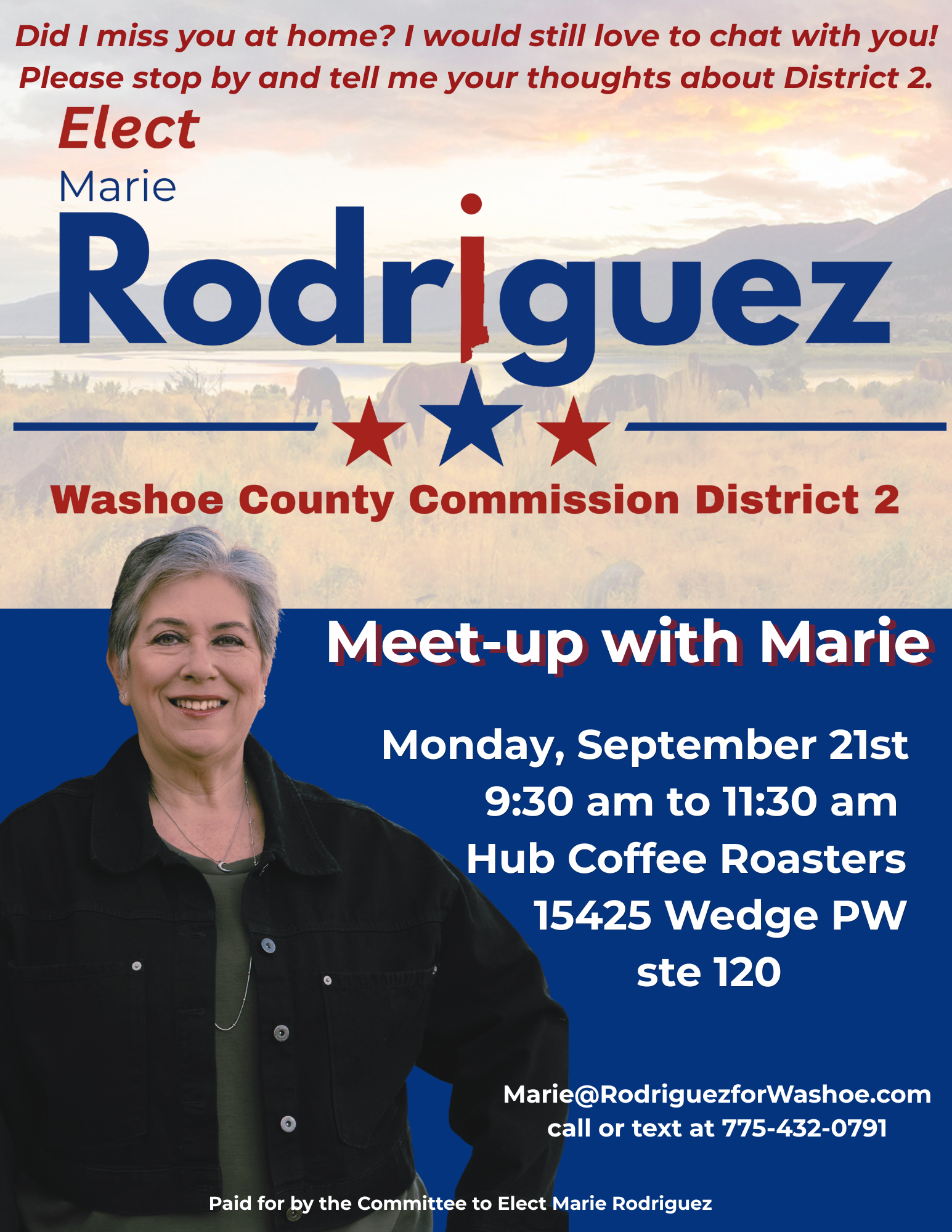 Flyer for Meet Up with Marie Rodriguez