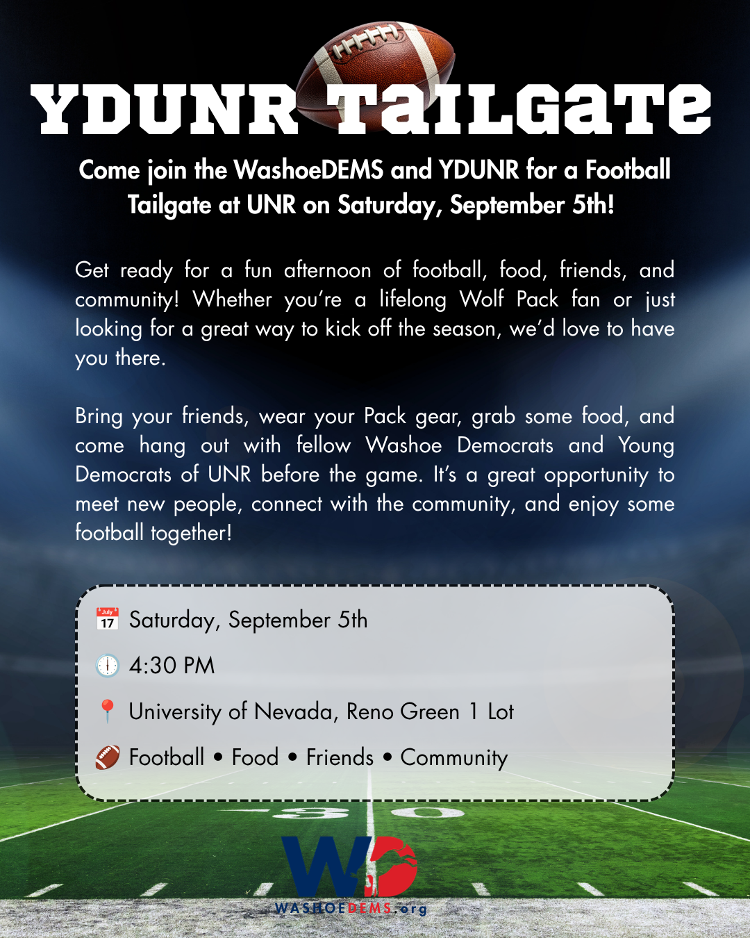 Flyer for Young Dems UNR Tailgate!