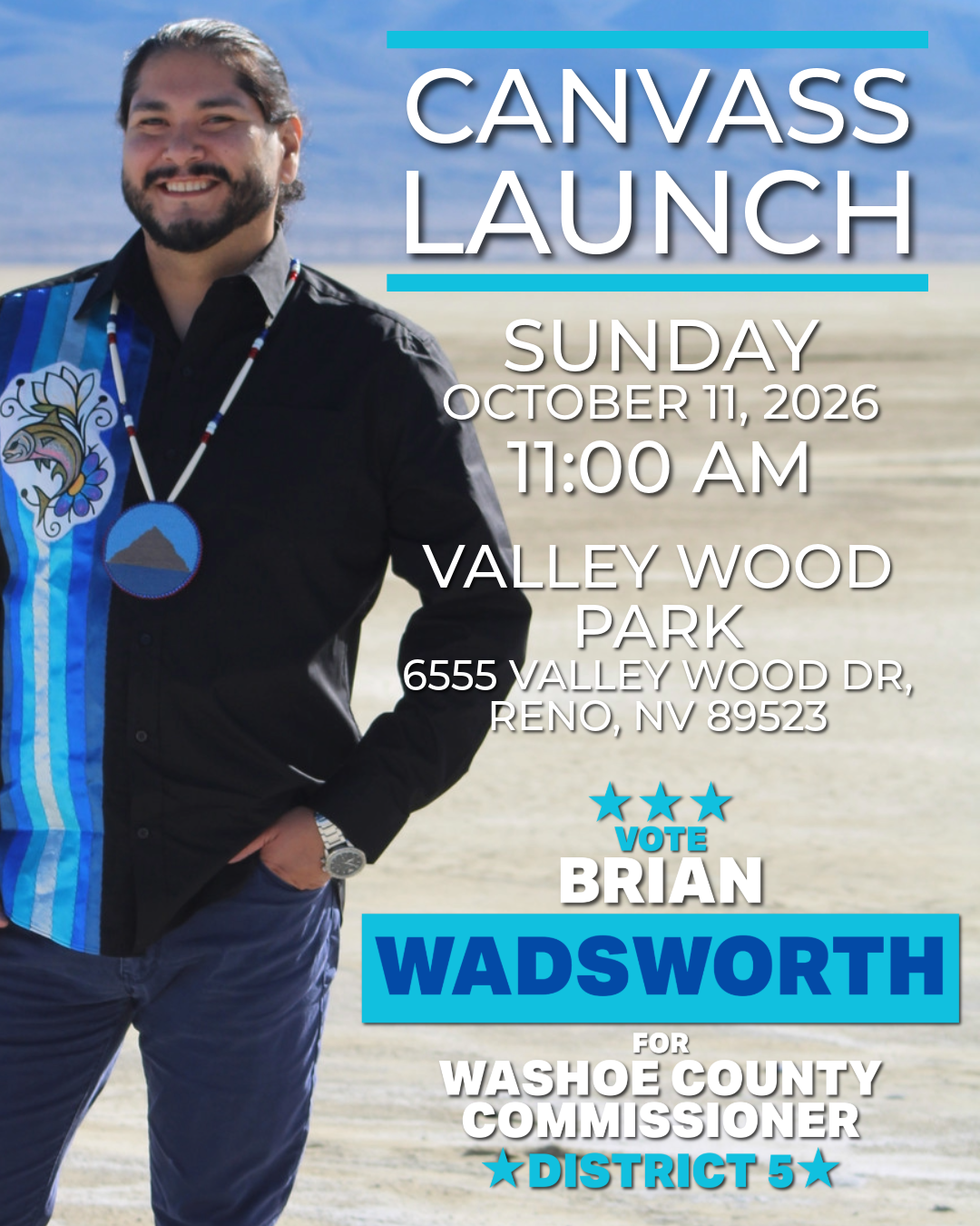 Flyer for Canvass Launch with Brian Wadsworth for Washoe County Commission