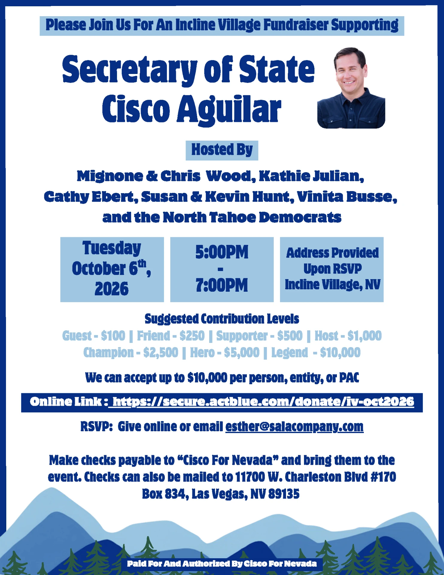 Flyer for Fundraiser in support of Secretary of State Cisco Aguilar