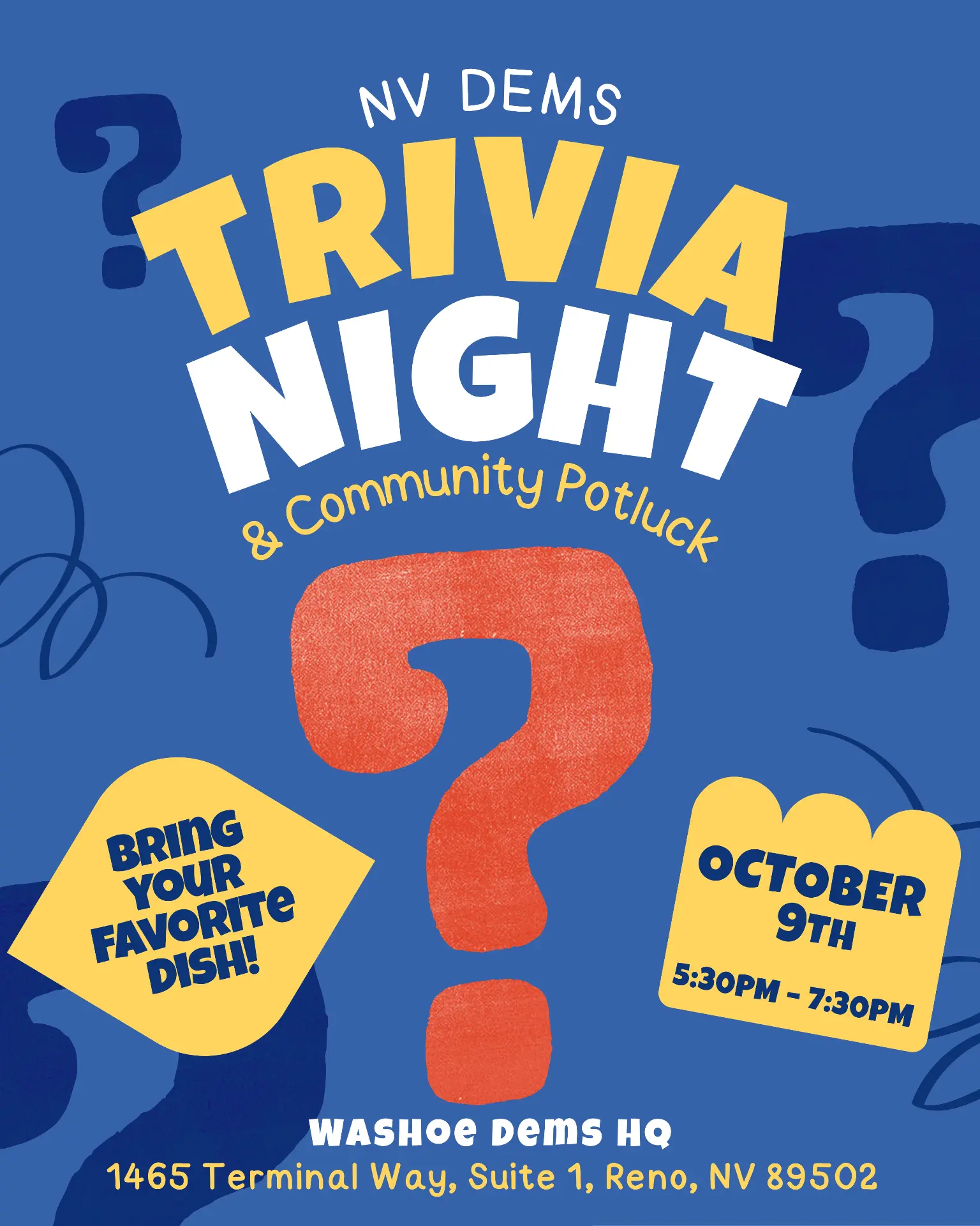 Flyer for NV DEMS Trivia Night and Potluck