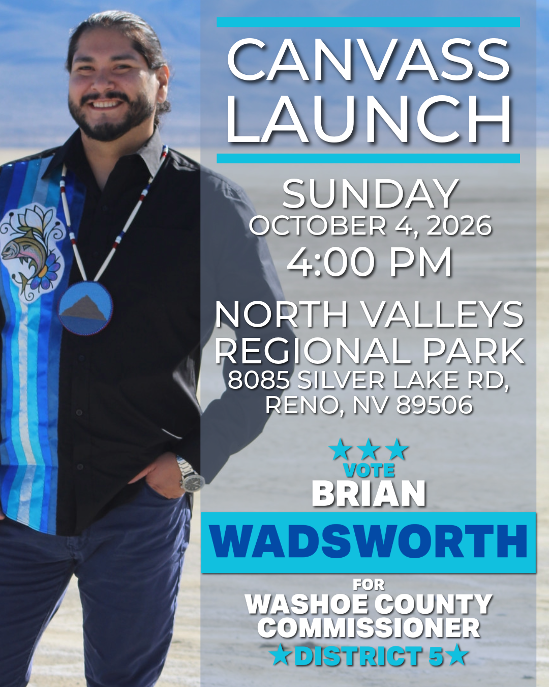 Flyer for Canvass Launch with Brian Wadsworth for Washoe County Commission