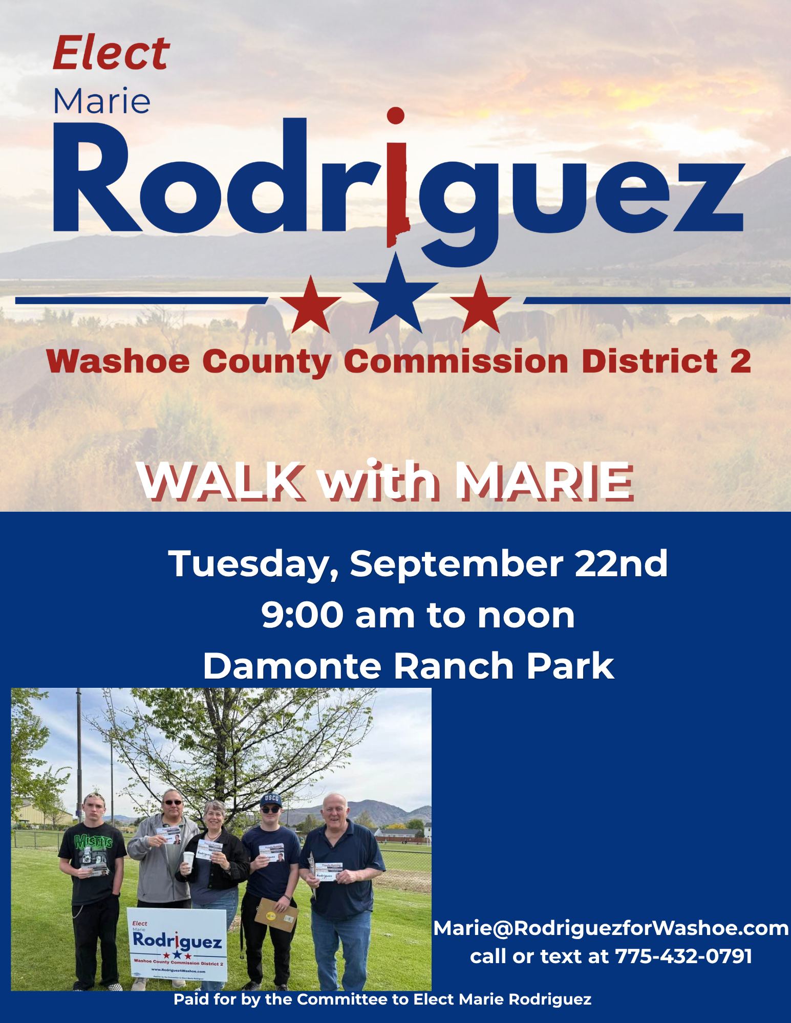Flyer for Neighborhood Walk with Marie Rodriguez for Washoe County Commission