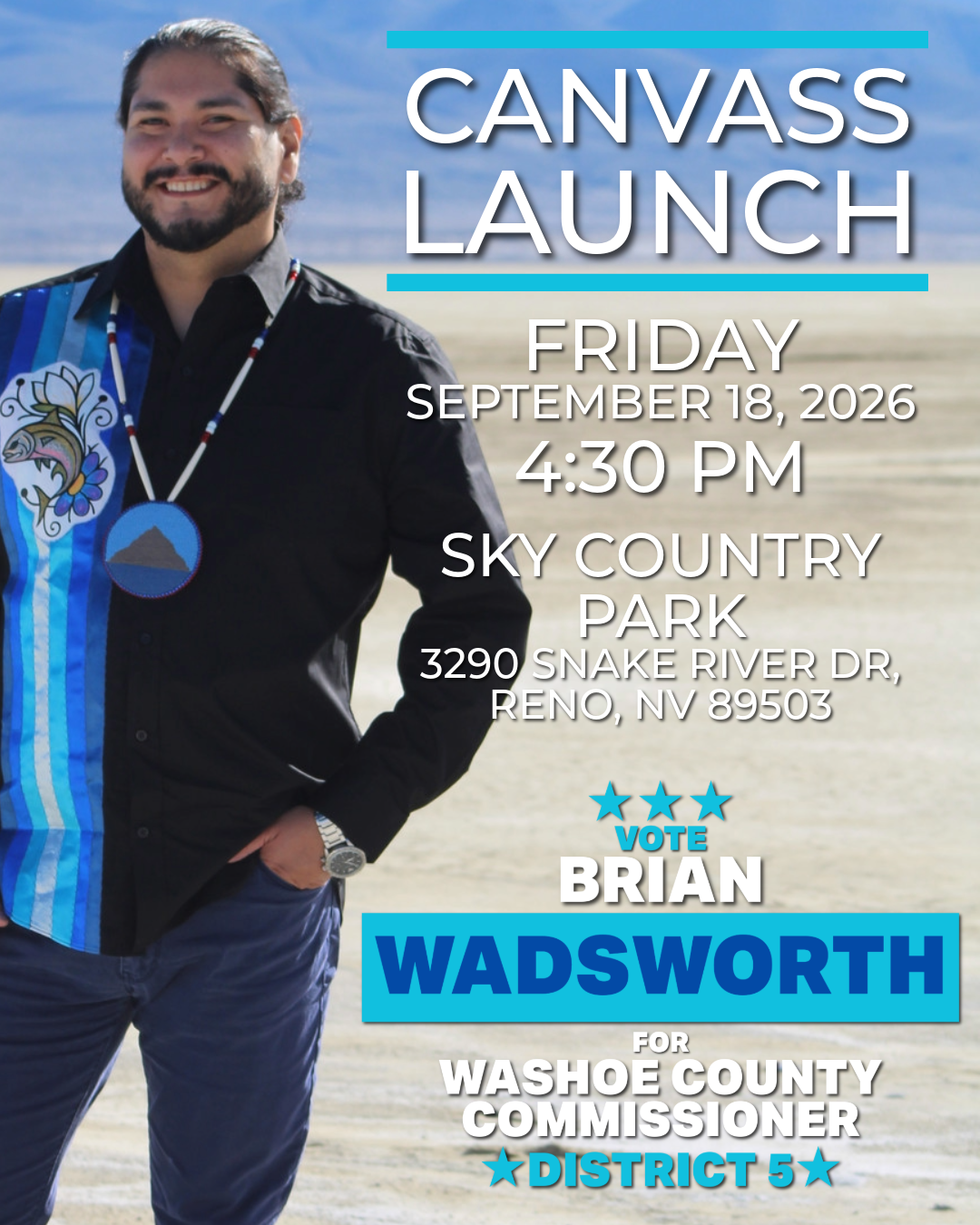 Flyer for Canvass Launch with Brian Wadsworth for Washoe County Commission
