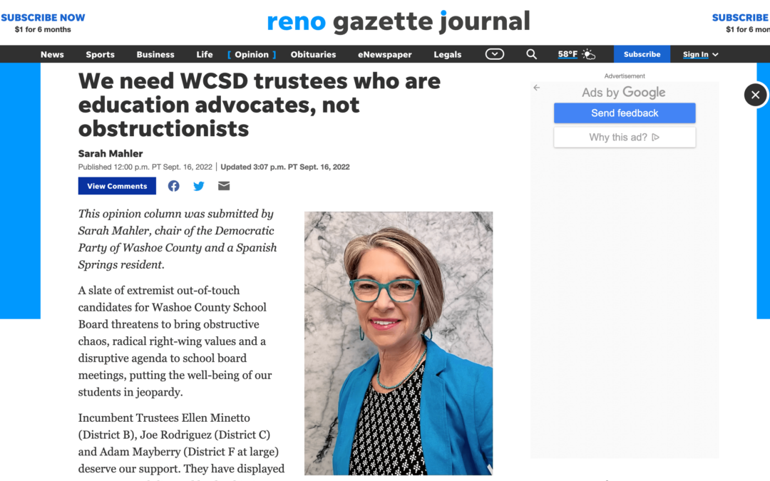 We Need Wcsd Trustees Who Are Education Advocates Not Obstructionists • Washoedems
