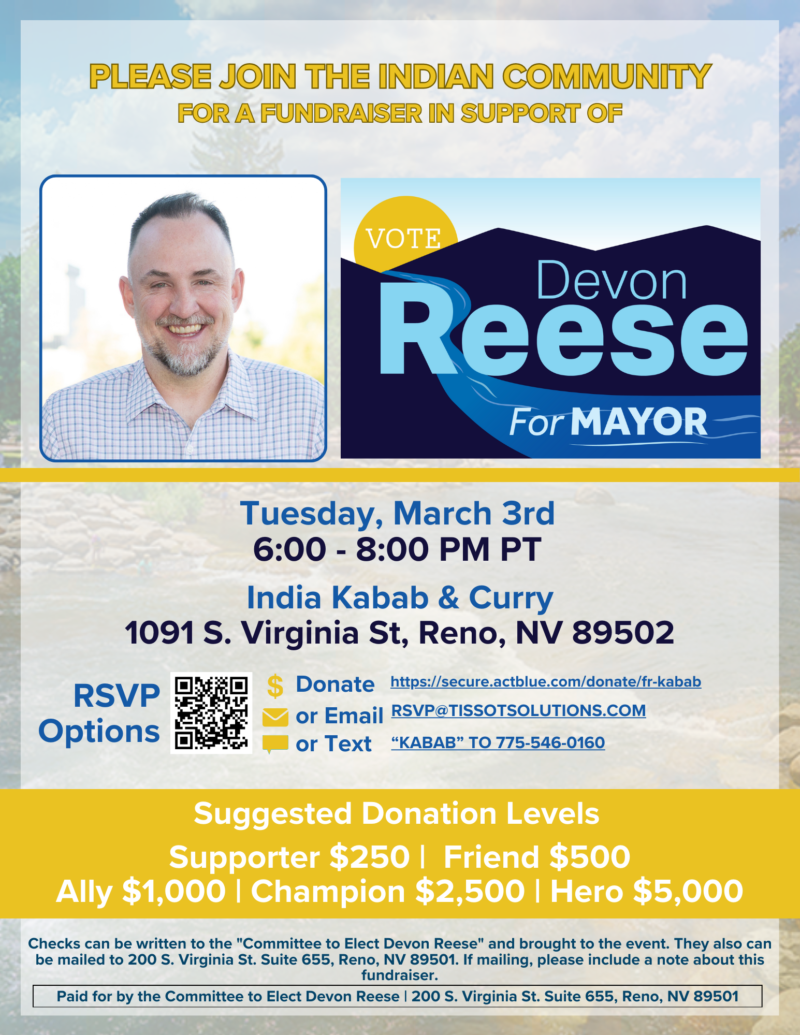 Devon Reese fundraiser flyer India Kabab 3/3/2026